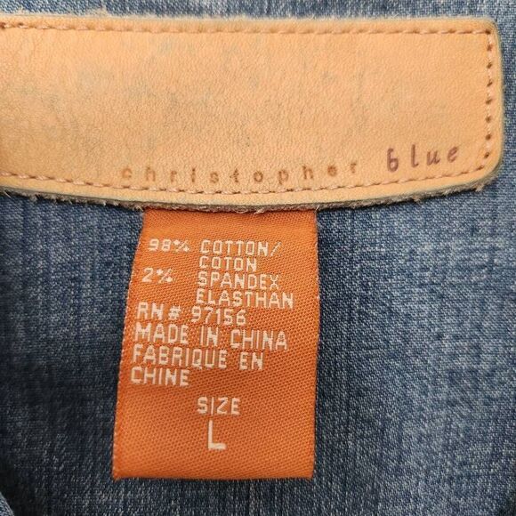 Christopher Blue jean jacket zip front pockets denim large - Picture 5 of 7
